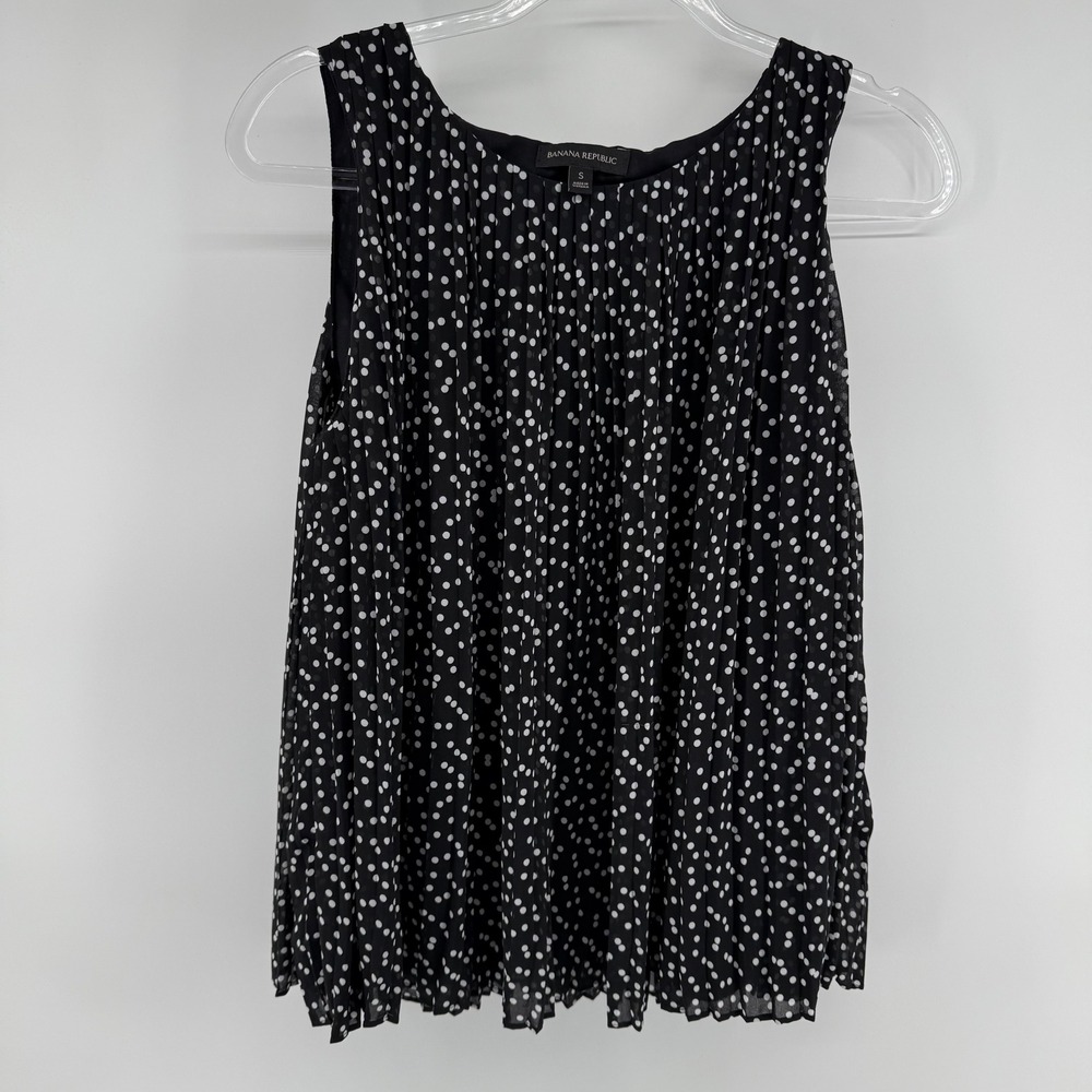 Banana Republic Black White Polka Dot Pleated Tank Top Women's Size Small